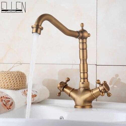 Vidric Antique Faucet Bronze Bathroom Sink Water Mixer Tap 360 degree Rotate Cold and Hot Water Faucets Copper EL8501