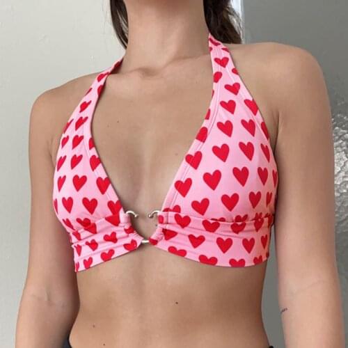 Sexy Heart-shaped Halter Bras Womens New Fashion Sexy Short Vest T-shirt Sexy Small Push Up Wireless Slim Sports Crop Top