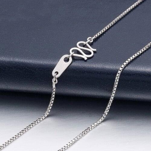 New Pure Platinum 950 Necklace 1mm Box Link Chain 15.7-17.7"L "M" Or Snap Hook For Woman