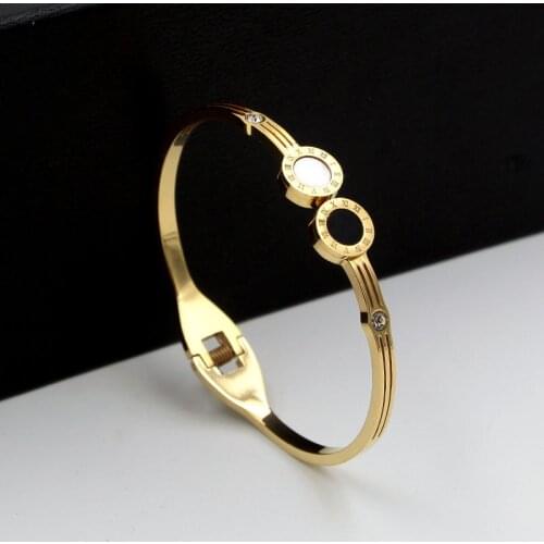 Black/White Shell Bangle For Women Couple Jewelry Crystal Roman Numerals Bracelet & Bangles Love Cuff Bangle B021