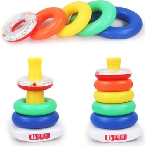 Infant Fun Educational Toys Seven-color Set Tower Rainbow Tower Stacking Circle Building Blocks Toys for Children Kids Gift