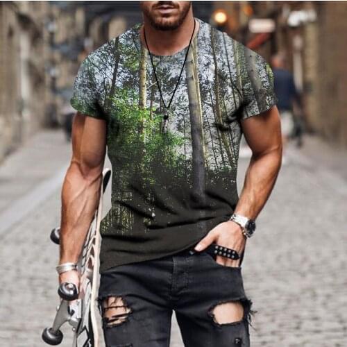 Hot sale landscape 3D printing T-shirt hip-hop short-sleeved loose couple tree shadow T-shirt casual Harajuku T-shirt