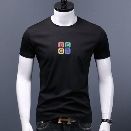 100% Cotton Short Sleeve T-Shirt Men 2021 Summer Casual Black Tshirt Male Slim Fit T Shirt Fashion Letter Print Tops Tee