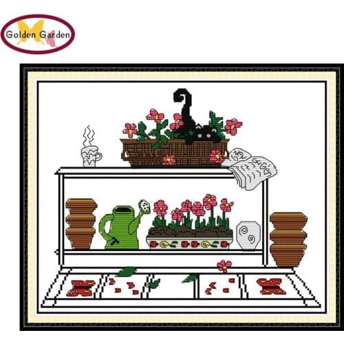 GG Garden Cats Painting Pastoral Cross Stitch Kits Embroidery Package Animal Joy Sunday 14CT Printed Cross Stitch for Home Decor