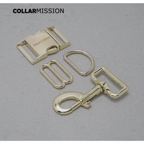 Engraved (metal buckle+adjust buckle+D ring+metal dog clasp/set) DIY dog collar gold 30mm webbing sewing accessory high quality