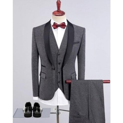 3 Pieces Elegant Dress Suits Fashion New Mens Casual Business Suit Male Turn-Down Collar Blazer Jacket Coat Trousers Vest Set