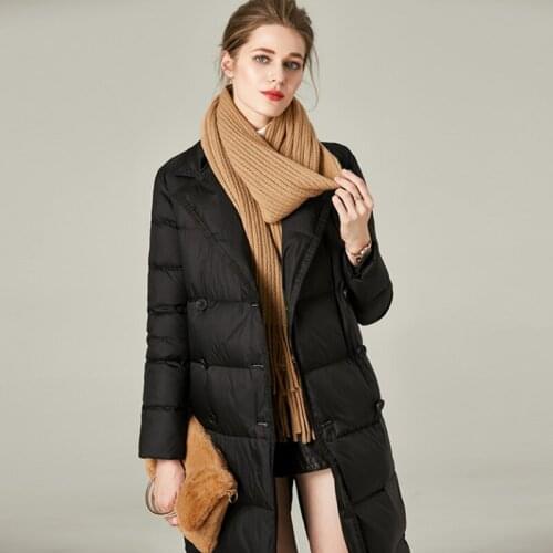 Women newest Lapel collar long duck down jacket female fashion casual slim warm coat double breasted popular thickened jackets