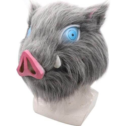 Inosuke Hashibira Mask Helmet Demon Slayer Kimetsu no Yaiba Cosplay Hood Hair Pig Mask Headwear Halloween Carnival Costume Prop