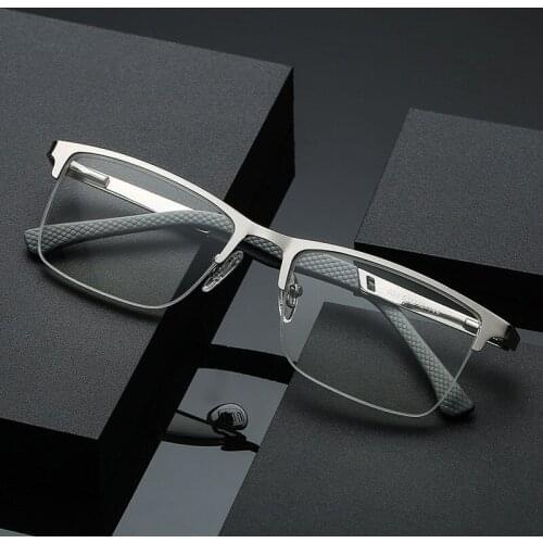 Fashion Square Stainless Men Reading Glasses Ultralight Presbyopic Eyewear Anti Blue Light UV400 Reader Silver Magnifier
