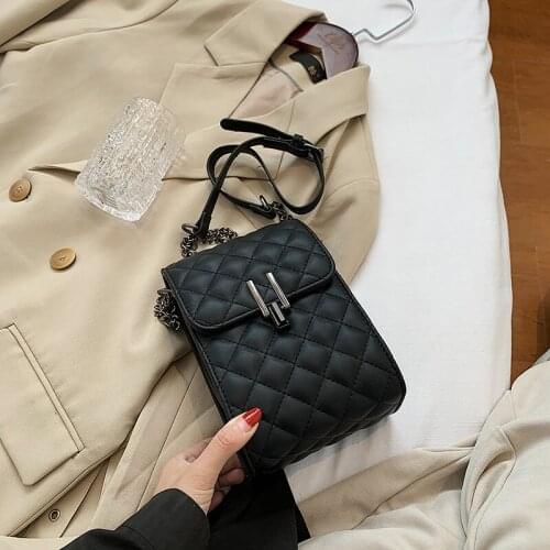 2021 New Fashion Lattice Mini Handbagbag High quality PU Leather Womens Designer Chain Shoulder Messenger Bag Mobile Phone Bag