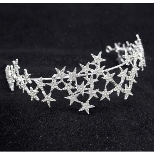 New Princess Elegant Sparkly Crystal Star Tiara Hair Silver Plated Bride Headdress Rhinestone Hair Jewelry Wedding Accessories