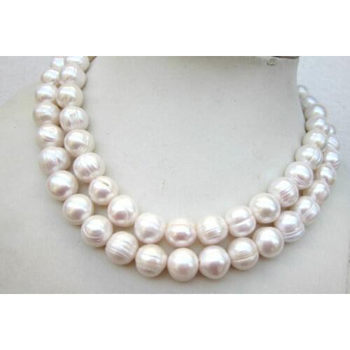 HUGE 35"AAA 11-12MM SOUTH SEA WHITE BAROQUE PEARL NECKLACE 14K GOLD CLASP