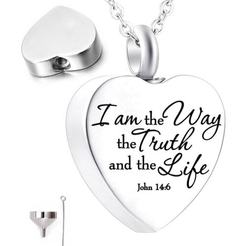 I am the Way the Truth and the Life - Cremation Jewelry For Ashes Urn Necklace Heart Necklace Faith Pendant With Beautiful kits
