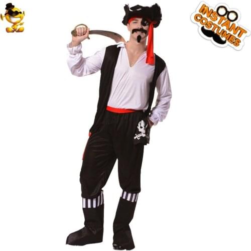 DSPLAY Pirate Costumes Fancy Performance Adult Mens Pirate Outfits Cosplay Skeleton Costumes Suit