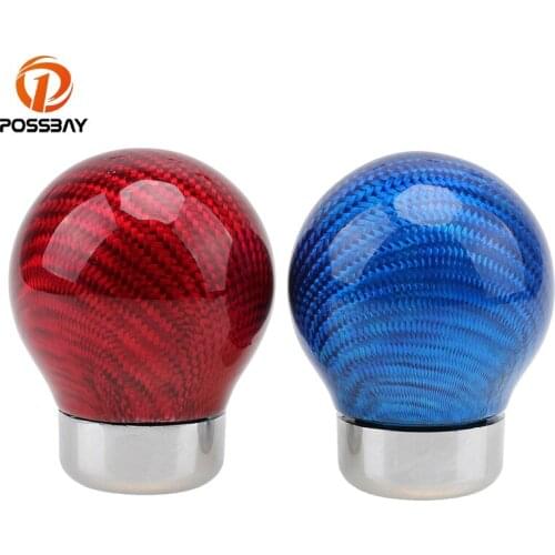 POSSBAY Black Red Car Gear Knobs Lever Shift Lever Knob Manual Transmission Carbon Fiber Handle Head Cover