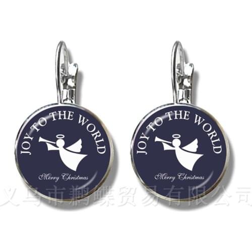 Romantic Background Happy Holidays Pattern 16mm Glass Dome Earrings DIY Charms Stud Earrings For Women Wonderful Xmas Gift