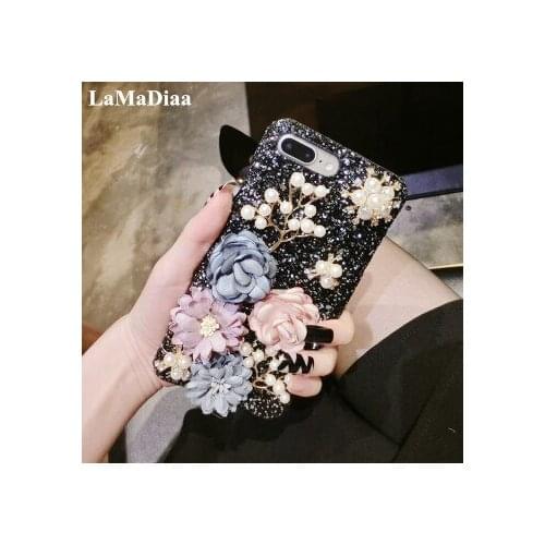 Luxury Bling Diamond Hard Phone Cases For IPhone 11 Pro MAX X XR XS MAX 6 6S Plus 7 8 Plus Pearl Flowers Female Model Case Cover