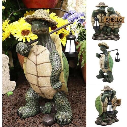 Resin Traveling Tortoise Figurine Ornament Realistic Waterproof Outdoor Lovely Yard Art Two Turtles Statue for Garden