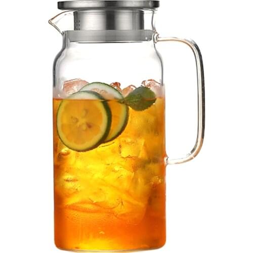 Teapot Glass Tea Maker Large Capacity Heat Resistant Juice Bottles with Removable Stainless Steel Cover