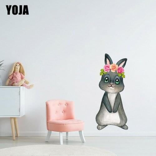 YOJA 24×56.4CM Black Rabbit With Rose Wreath Home Decoration Wall Stickers Mural 8WS0368