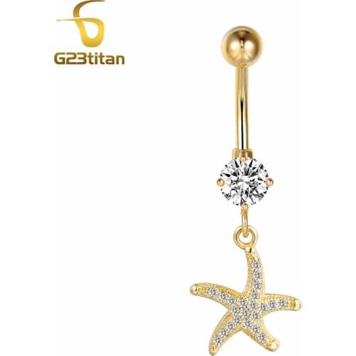 G23titan Gold-color Ocean Starfish Crystal Body Jewelry Piercings Navel Belly Button Rings Bikini Women Girls Beach Accessories