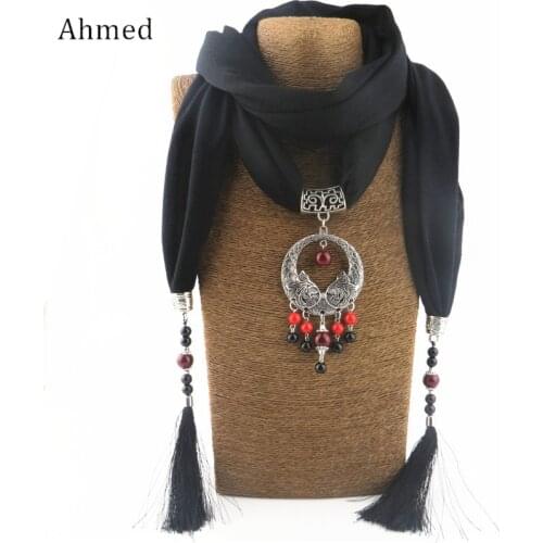 Ahmed Fashion National Wind Alloy Pisces Pendant Scarf Necklace For Women New Buddha beads Tassel Scarves Jewelry