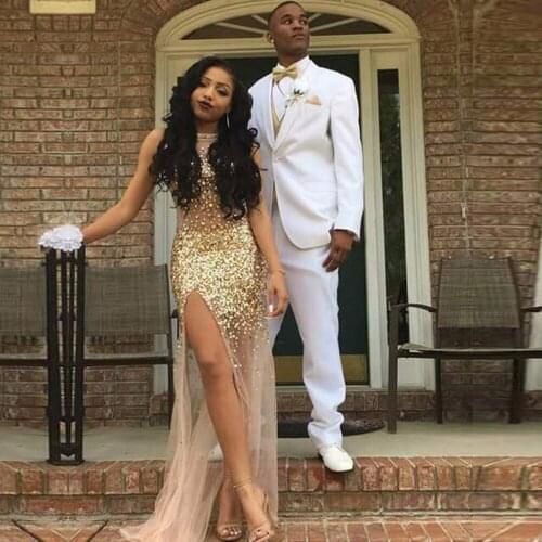 Pink Tulle Prom Gown Vestido De Festa Floor Length O-Neck Beaded Crystal Sexy Women Wedding Party Dress