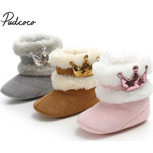Winter Sweet Newborn Baby Girls Princess Winter Boots First Walkers Soft Bling Crown Infant Toddler Kids Girl Footwear Shoes