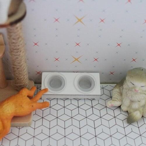 1: 12 Dollhouse Mini Wooden Pet Bowls Cat Dog Double Feeding Drinking Bowls Food Water Feeder