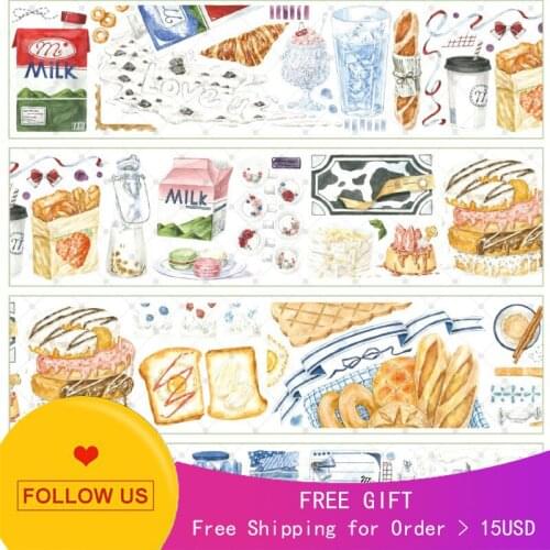 1 Loop Japanese Light Decorative Journal Washi Tape Sample Breakfast Milk Release Paper Bread