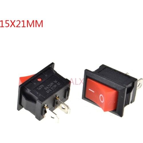 10PCS KCD1-101 SPST 2PIN red mini Push Button rocker Switch ON/OFF power switches 6A/250V 10A/125V 15*21MM 15*21 2 pin