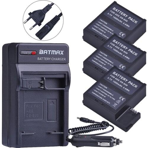 1500mAh DS-S50 DSS50 S50 3pcs Camera Battery+Digital EU Charger for AEE DS-S50 S50 AEE D33 S50 S51 S60 S71 S70 Cameras Battery