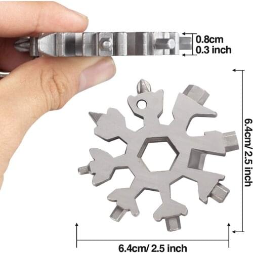 18 in 1 Snowflake Multi Pocket Tool Keyring Key Ring Spanner Hex Wrench Multifunction Wrench Tools with Storage Box Hand Tools