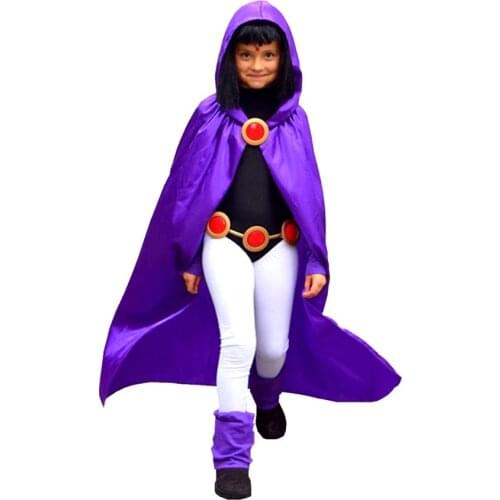 2019 Deluxe Kids Girls Dress like Teen Titan Raven Costume for Cosplay & Halloween 4pcs/1set birthday party costume