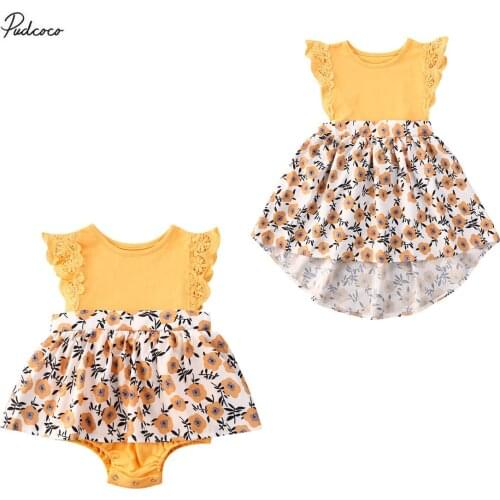 2020 0-6Y Sister Matching Kids Baby Girls Dress Lace Fly Sleeveless Floral Party A-line Dress Summer Sundress