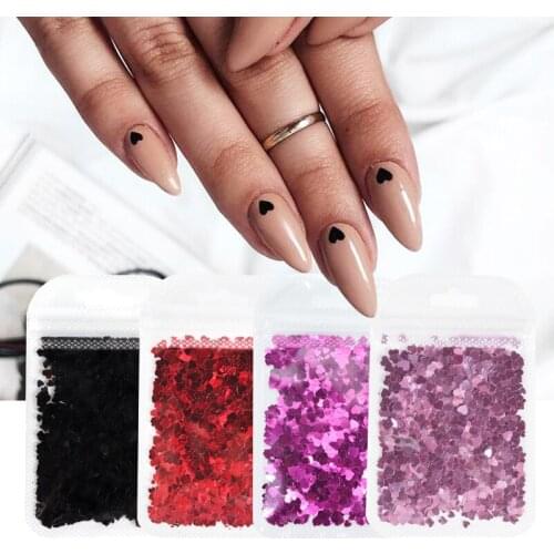 4 Pcs Red Black Love Hearts Nail Sequins Glitter Paillette For Manicure Design Valentines Day Gel Polish Nail Art Accessories