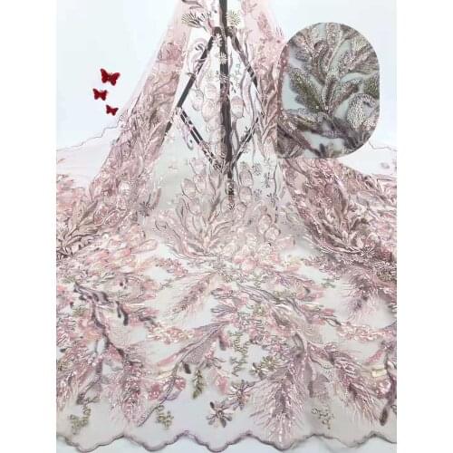 African Lace Fabric 2021 High Quality Lace French Mesh Sequins Nigerian Tulle Lace Fabric Clothes FJ34581