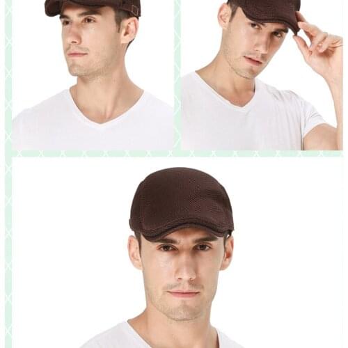 Spring and Summer Mens Beret Solid Color Hollow Mesh Cap Breathable Adjustable Ladies Sunscreen Forward Hat