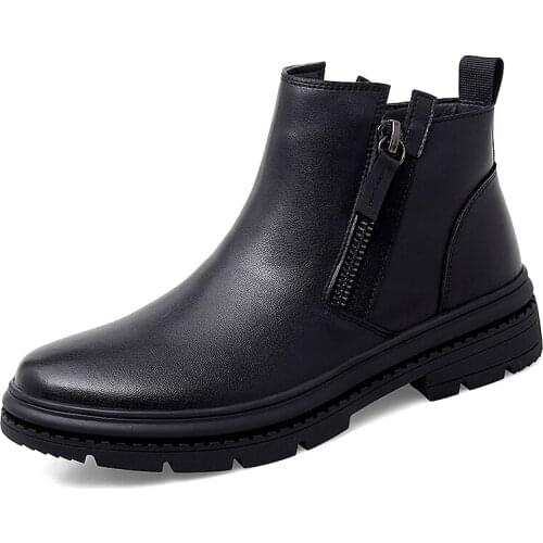 Jumpmore Chelsea Mens Boots Fur Cowhide Double Zipper Korean Version High Top Casual Wool Cotton Shoes Leather Shoes Size 38-44