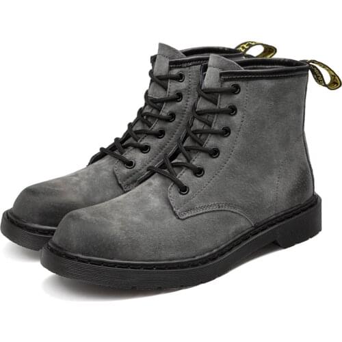 Mens Spring Winter Shoes Round Toe Top Quality Vintage Real Leather Cowhide Ankle Boots Casual Motorcycle Boots Unisex Big Size