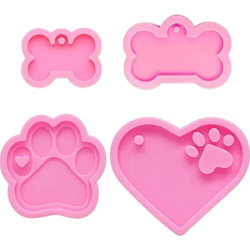 4 Pcs Dog Paw Bone Keychain Epoxy Resin Mold Necklace Pendant Silicone Mould DIY Crafts Jewelry Casting Tools Dropshipping