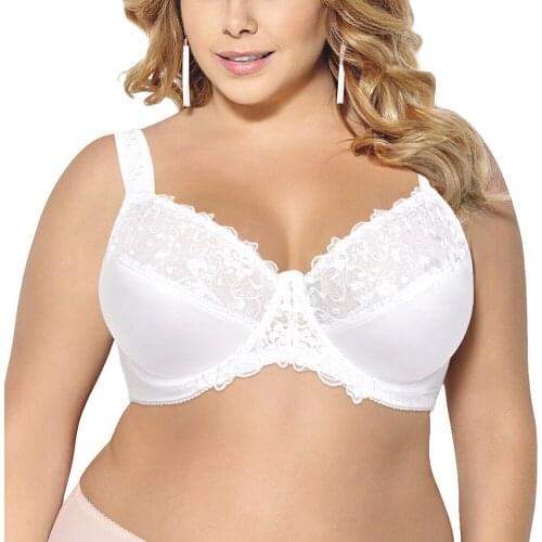 Minimizer Bra Plus Size Women Black Full Coverage Non-Padded Underwire Lace Floral Embroidery for Female C D DD DDD E F G H