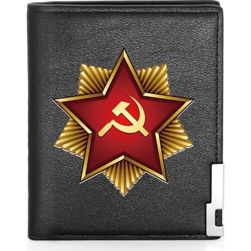 CCCP Sickle Hammer Badge Printing Mens Wallet Leather Purse For Men Credit Card Holder Short Male Slim Coin Money Bags
