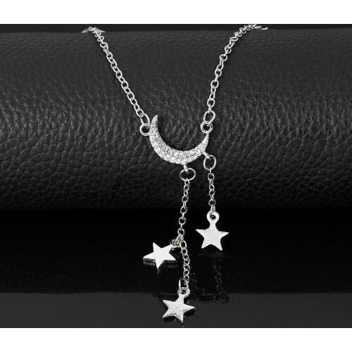 Long Pendant Moon And Star Necklaces Pendants For Women Simple Design Choker Necklace Stainless Steel Jewelry Wedding Gift
