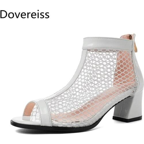 Dovereiss Fashion Womens Shoes summer Elegant Ladies Boots Mesh Peep toe Mature Back zipper Block heels Ankle boots 31-48