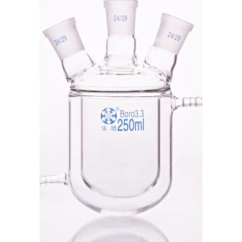 Double-deck cylindrical three-necked round bottom flask,Capacity 250ml,Joint 24/29,Mezzanine jacketed reactor bottle