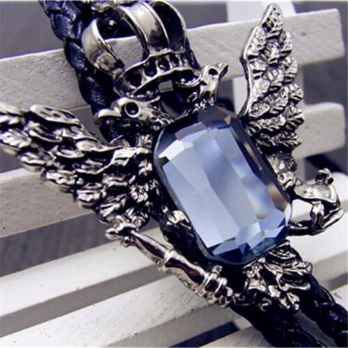 Bolo Tie Retro shirt chain Double headed eagle Bolo ties led rope leather necklace Long tie hang