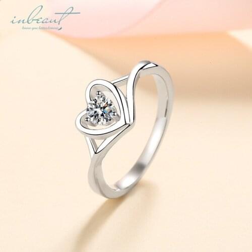 Inbeaut 925 Silver Forever Love Pass Diamond Test Excellent Cut 0.3 ct D Color Moissanite Heart Wedding Ring Elegant Jewelry