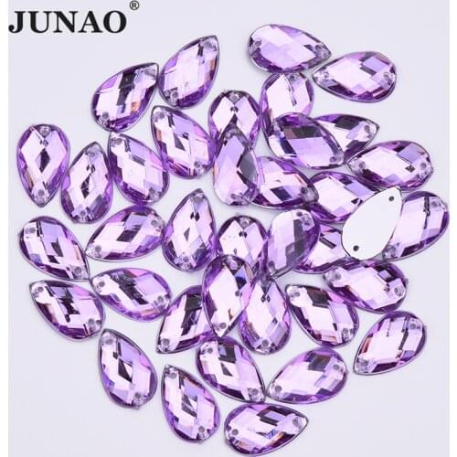 JUNAO 8*13mm 18*25mm Light Purple Drop Shape Rhinestones Gems Flatback Sew On Stones Crystal Decoration Appliques For Needlework