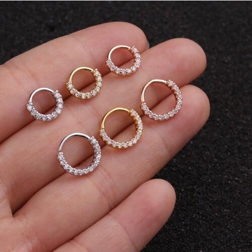 1PC Inside Diameter 6mm 8mm 10mm Bling Stones Stainless Steel Hoop Earrings No Easy Fade Allergy Free